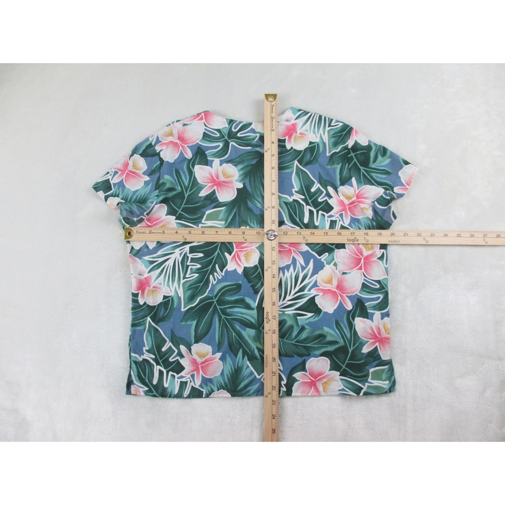 Hilo Hattie Shirt Womens Medium Green Floral Button Up Hawaiian Ladies - Picture 4 of 8
